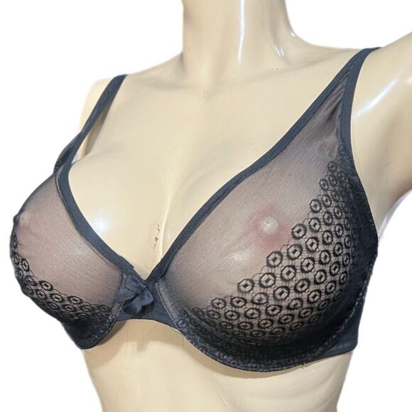 Victoria’s Secret Unlined Demi Sexy Sheer Mesh Bra black 32DDD - Picture 1 of 4